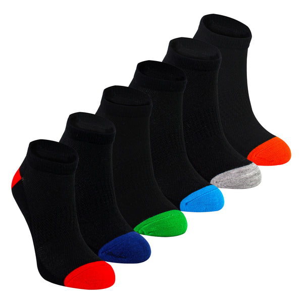 sock snob 6 Pack Boys Bamboo Trainer Socks | Kids Black Low Cut Heel & Toe Socks
