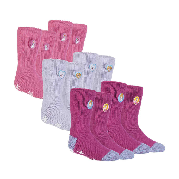 sock snob 6 Pack Girls Non Slip Character Socks with Frozen Olaf and Princess Designs
