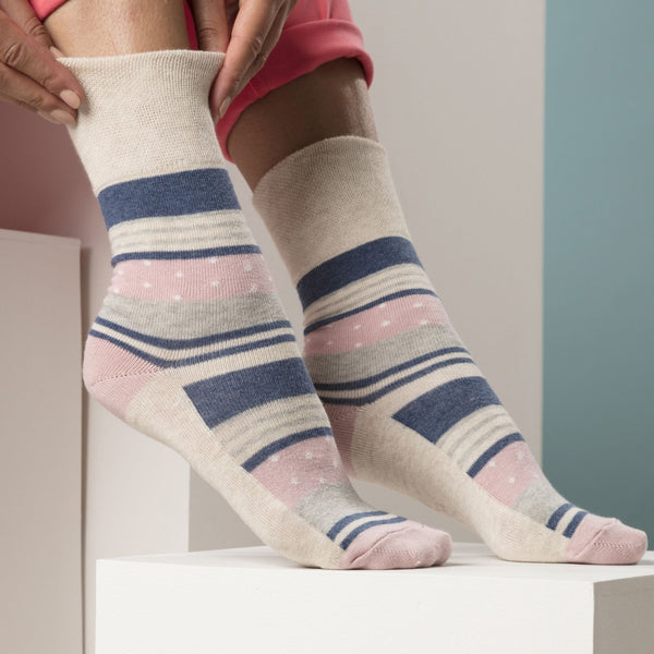 Sock Snob 6 Pack Ladies Non Elastic Loose Top Patterned Cotton Rich Socks