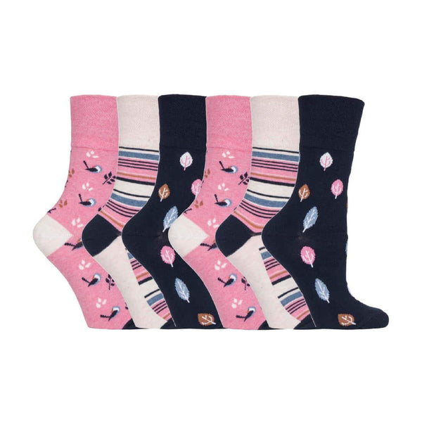 sock snob 6 Pack Ladies Non Elastic Loose Top Patterned Cotton Rich Socks