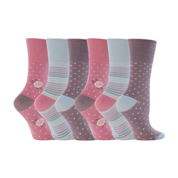 sock snob 6 Pack Ladies Non Elastic Patterned Cotton Socks for Poor Circulation
