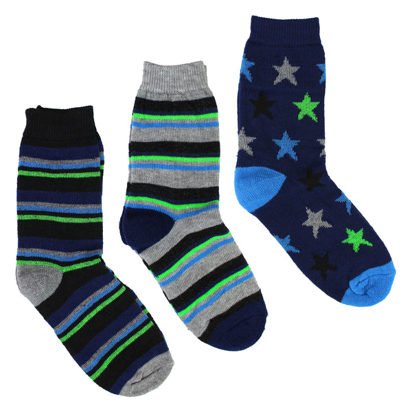 Sock Snob 6 Pairs Boys Warm Bed Socks | Stripes & Stars Patterned Breathable Socks
