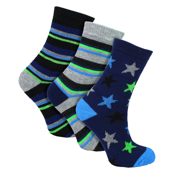 Sock Snob 6 Pairs Boys Warm Bed Socks | Stripes & Stars Patterned Breathable Socks