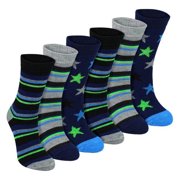 sock snob 6 Pairs Boys Warm Bed Socks | Stripes & Stars Patterned Breathable Socks