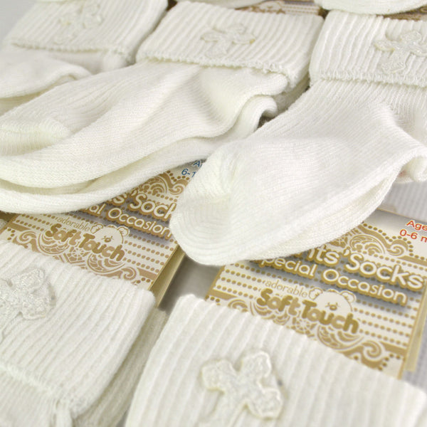 Sock Snob Cross Embroidery Newborn Cotton Baby Christening Socks