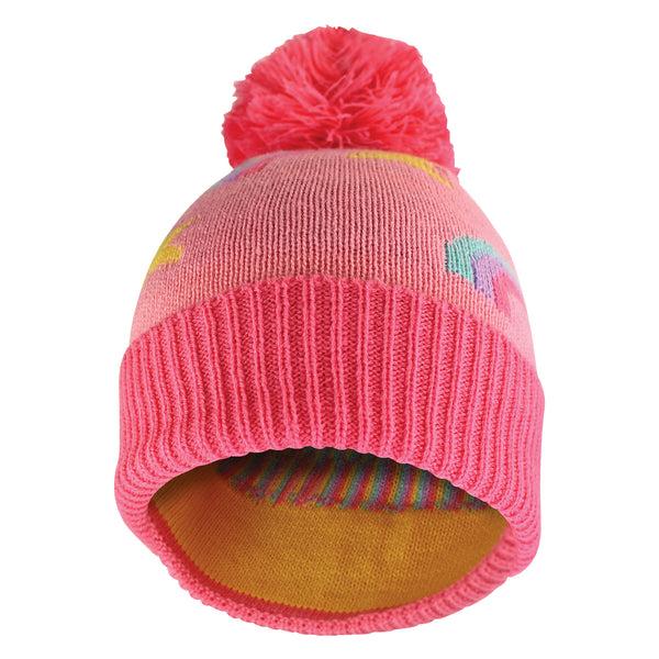 Sock Snob Girls Rainbow Beanie Hat With Bobble | Kids Warm Winter Hat With Pom Pom