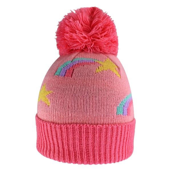 Sock Snob Girls Rainbow Beanie Hat With Bobble | Kids Warm Winter Hat With Pom Pom