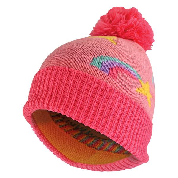 sock snob Girls Rainbow Beanie Hat with Bobble | Kids Warm Winter Hat with Pom Pom