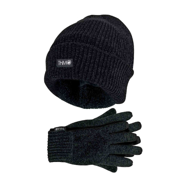 sock snob Ladies 3M Thinsulate Lined Chenille Thermal Beanie Hat & Gloves Set