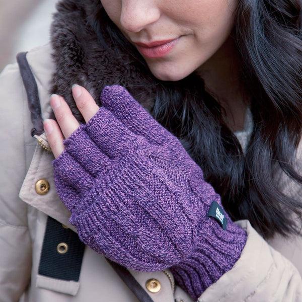 Sock Snob Ladies Cable Knit 2.3 Tog Thermal Winter Fingerless Converter Gloves