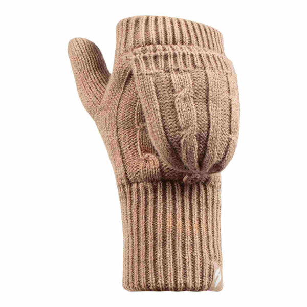 sock snob Ladies Cable Knit 2.3 Tog Thermal Winter Fingerless Converter Gloves