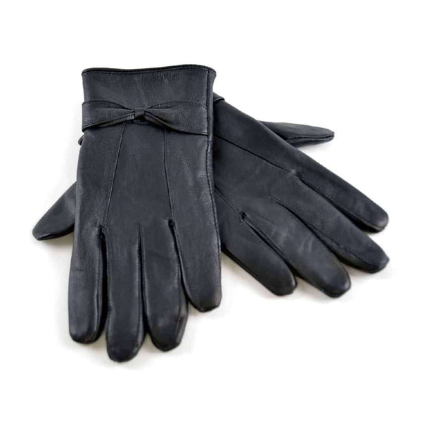 sock snob Ladies Fleece Lined Warm Leather Gloves with Bow