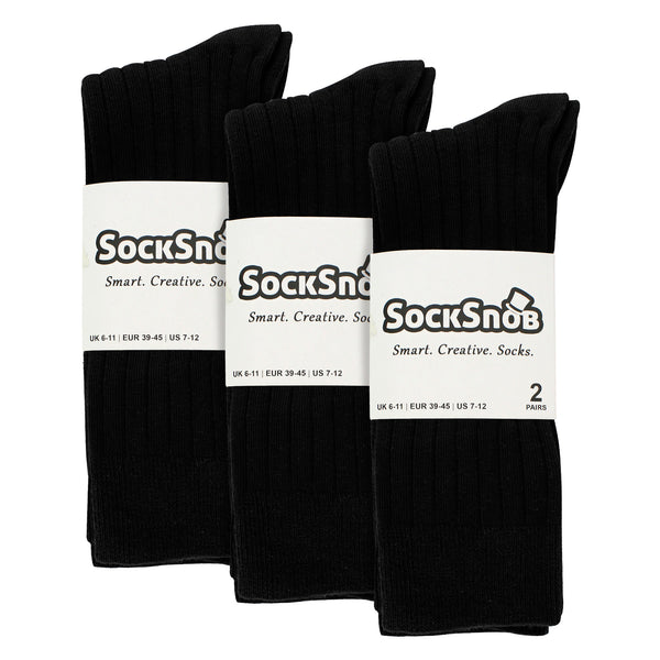 Sock Snob Mens Plain Coloured Cotton Rich Ribbed Dress Socks
