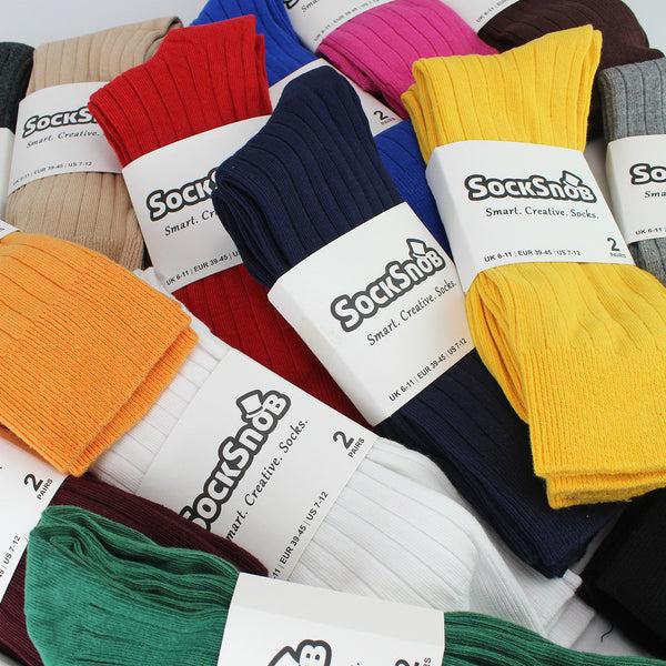 Sock Snob Mens Plain Coloured Cotton Rich Ribbed Dress Socks