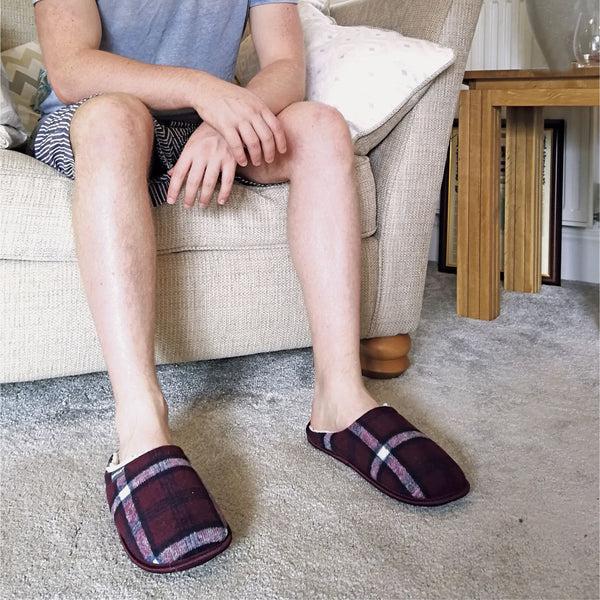 Sock Snob Mens Plush Fleece Lined Slip On Mule Checked Plaid Slippers (6 Sizes)