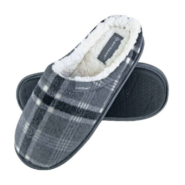 sock snob Mens Plush Fleece Lined Slip On Mule Checked Plaid Slippers (6 Sizes)