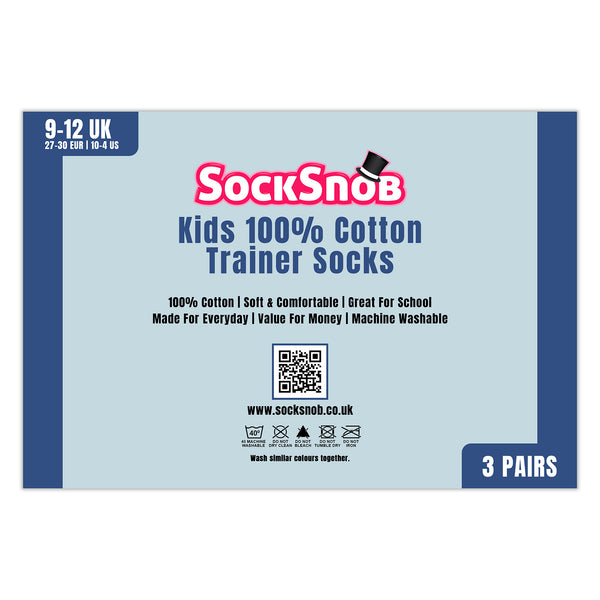 Sock Snob 3 Pack Kids 100% Cotton Trainer Socks