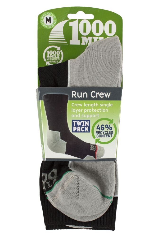 sockshop 1000 MileMens and Womens Run Repreve Crew Socks 2-Pair