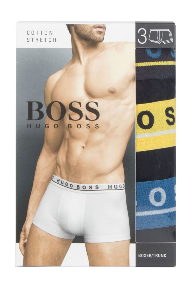 sockshop BOSSMens Cotton Contrast Waistband Boxer Trunks 3-Pack