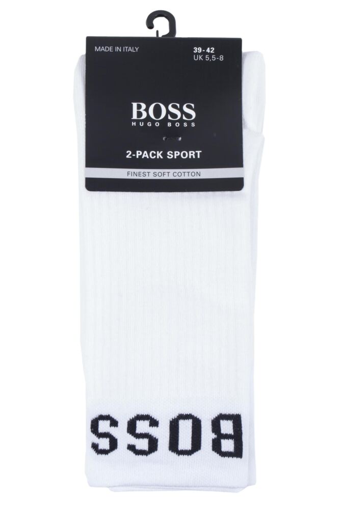 sockshop BOSSMens Cotton Plain Sports Crew Socks 2-Pair