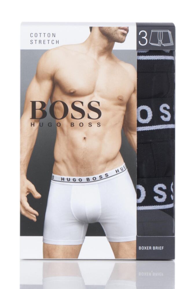 sockshop BOSSMens Cotton Plain Stretch Longer Leg Boxer Shorts 3-Pack