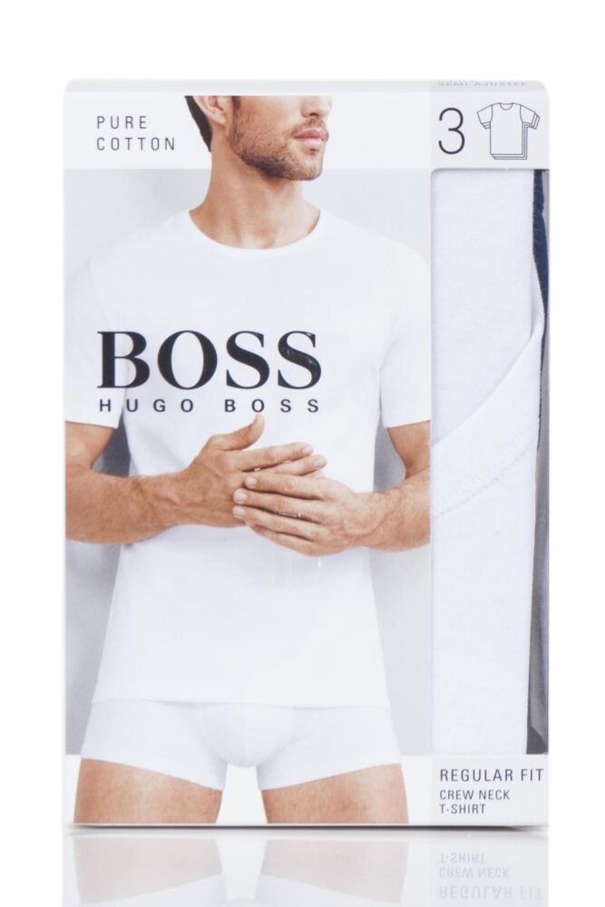 sockshop BOSSMens Cotton Plain Stretch Round Neck T-Shirts 3-Pack