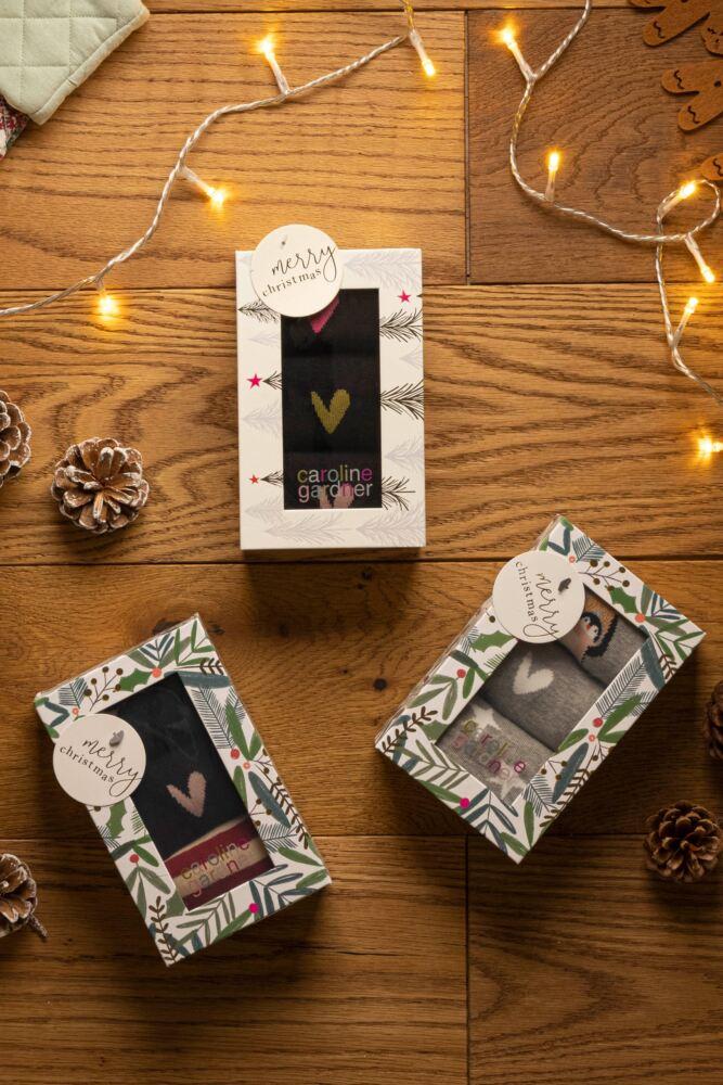Sockshop Caroline GardnerWomens Cotton Christmas Foliage Socks 3-Pair Gift Box