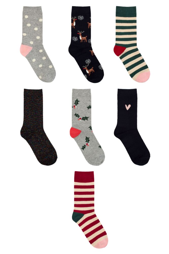 Sockshop Caroline GardnerWomens Cotton Christmas Foliage Socks 7-Pair Gift Box