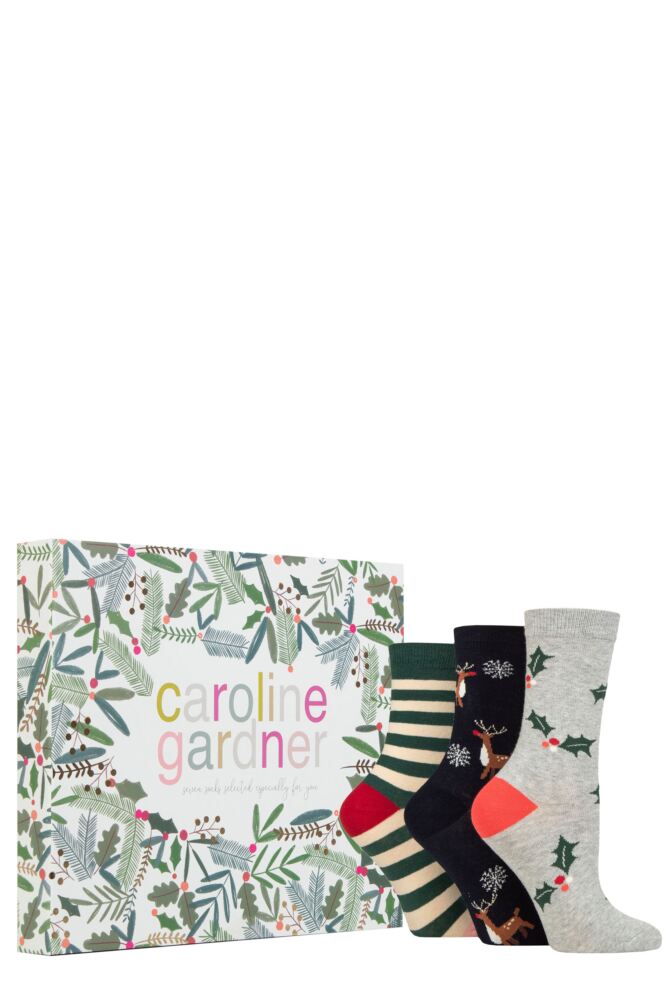 Sockshop Caroline GardnerWomens Cotton Christmas Foliage Socks 7-Pair Gift Box