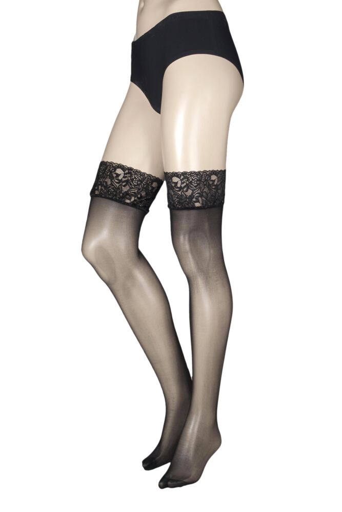 Sockshop CharnosWomens 10 Denier Run Resist Lace Top Stockings