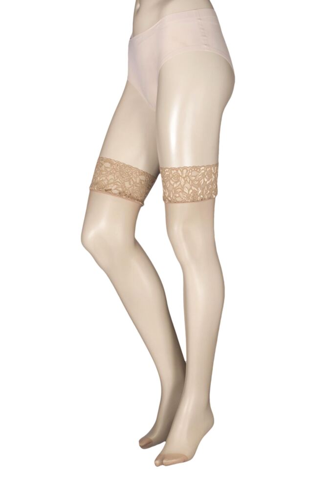 Sockshop CharnosWomens 10 Denier Run Resist Lace Top Stockings