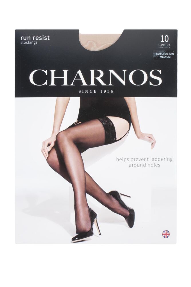 sockshop CharnosWomens 10 Denier Run Resist Lace Top Stockings