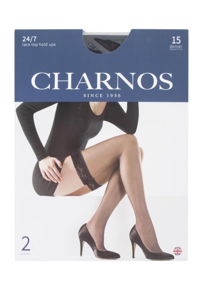 sockshop CharnosWomens 15 Denier 24/7 Lace Top Hold Up 2-Pair