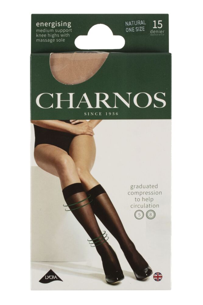 sockshop CharnosWomens 15 Denier Medium Support Knee High + Massage Sole Sheer Knee Highs
