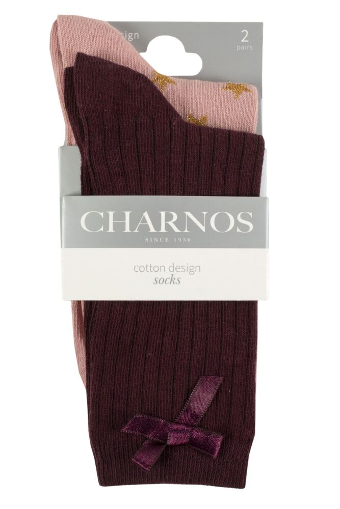 sockshop CharnosWomens All Over Star and Rib Bow Socks 2-Pair