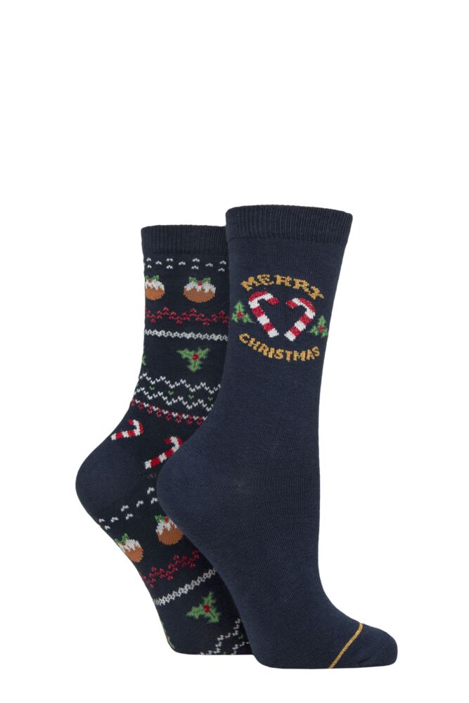 Sockshop CharnosWomens Candy Cane And Christmas Pudding Socks 2-Pair