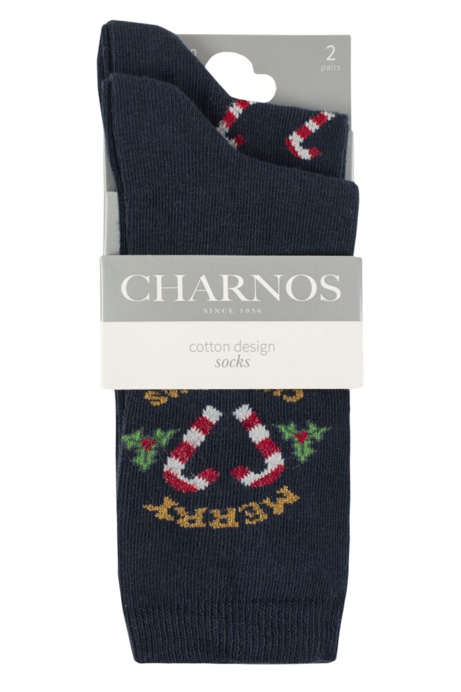 sockshop CharnosWomens Candy Cane and Christmas Pudding Socks 2-Pair