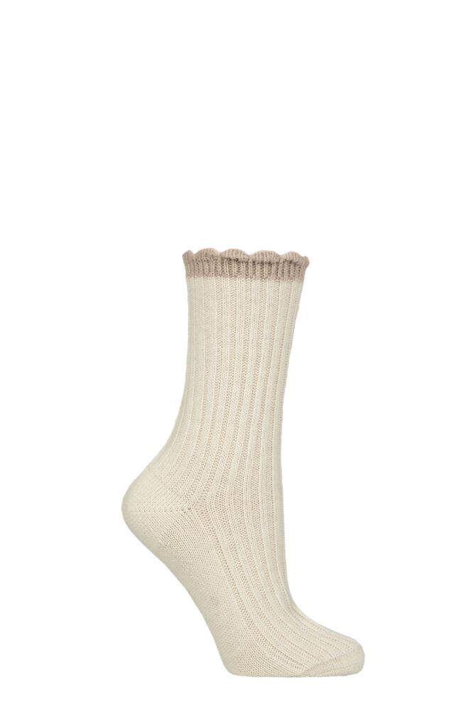 Sockshop CharnosWomens Cashmere Scallop Top Ribbed Socks