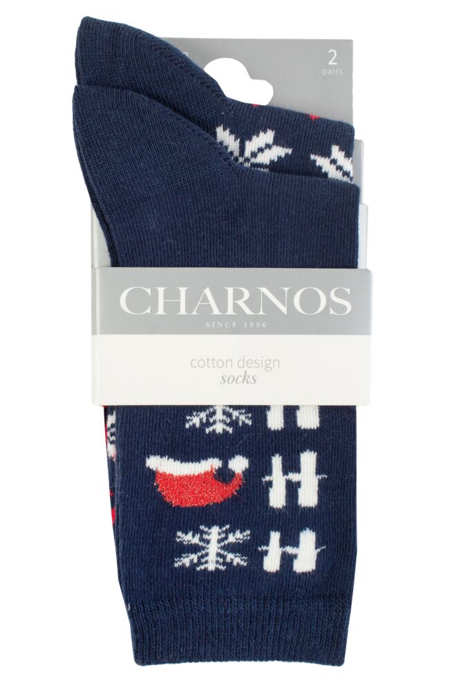 sockshop CharnosWomens Cotton Ho Ho Ho & Fairisle Christmas Socks 2-Pair