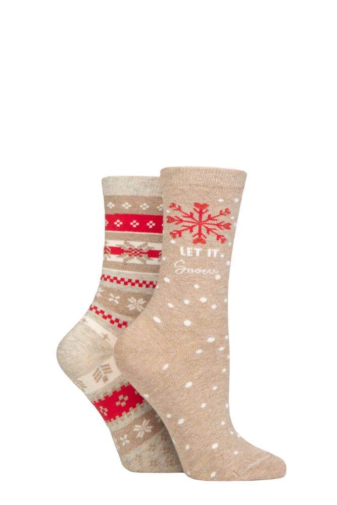 Sockshop CharnosWomens Cotton Let It Snow & Fairisle Christmas Cotton Socks 2-Pair