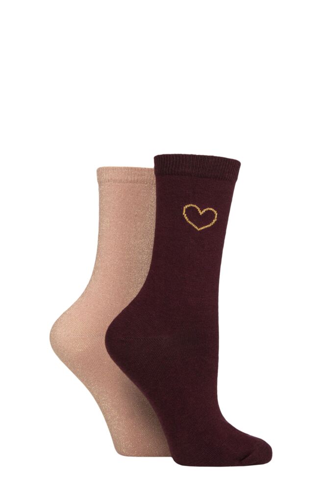 Sockshop CharnosWomens Sparkle And Heart Socks 2-Pair
