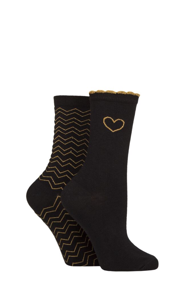Sockshop CharnosWomens Sparkle Chevron And Heart Socks 2-Pair