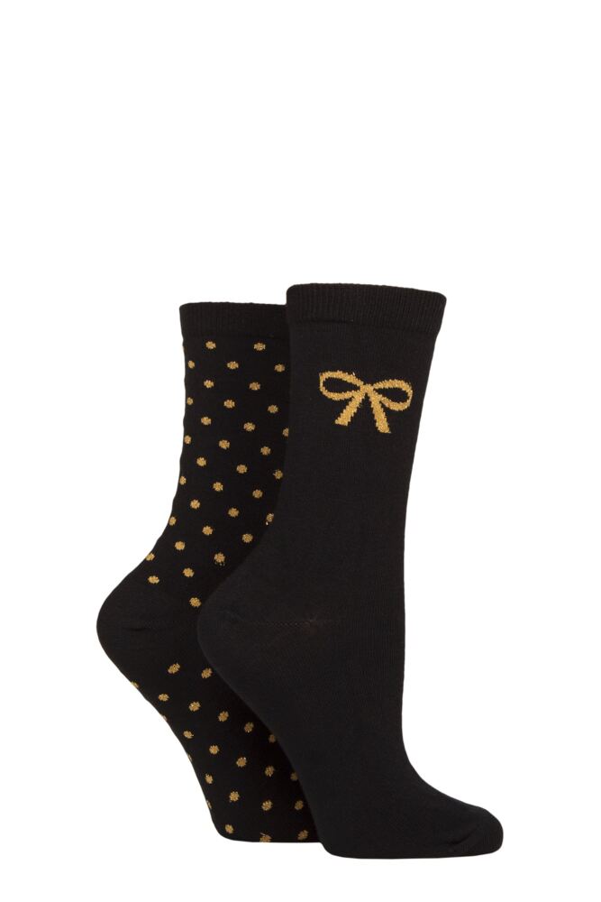 Sockshop CharnosWomens Sparkle Spot And Bow Socks 2-Pair