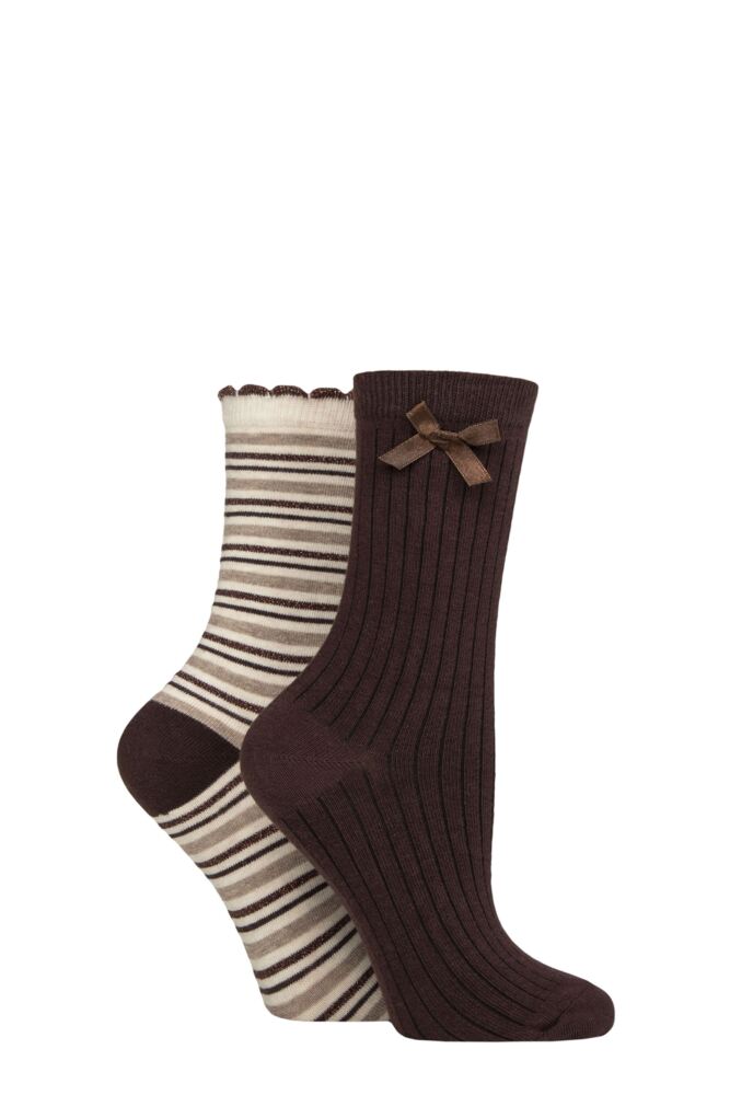 Sockshop CharnosWomens Sparkle Stripe And Rib Bow Socks 2-Pair