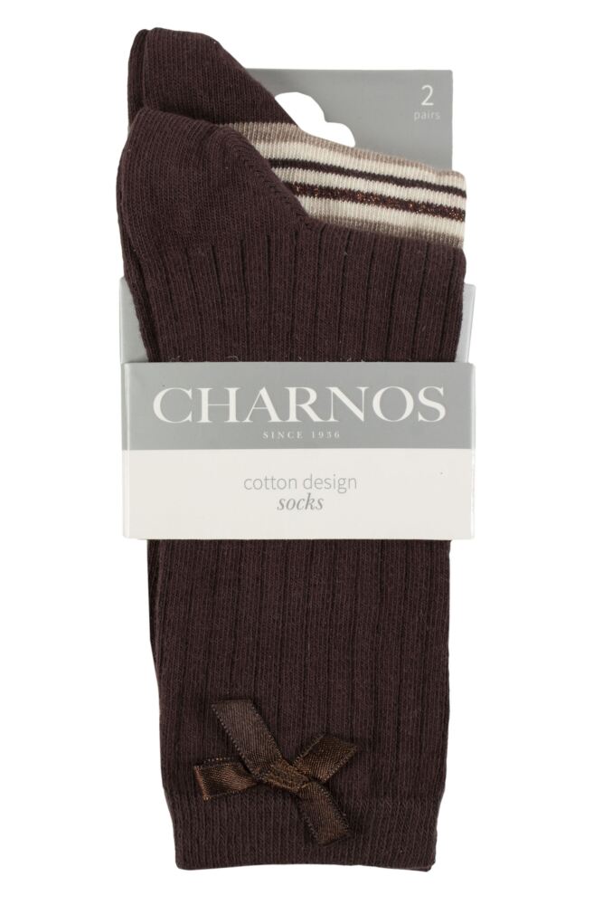 sockshop CharnosWomens Sparkle Stripe and Rib Bow Socks 2-Pair