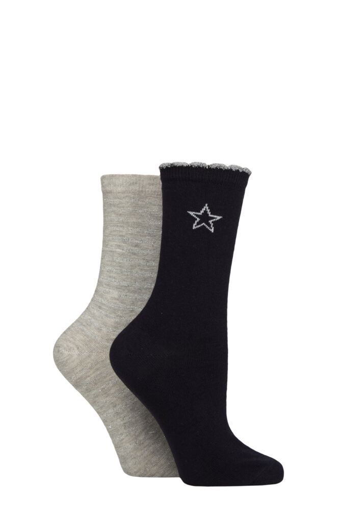 Sockshop CharnosWomens Sparkle Stripe And Star Socks 2-Pair