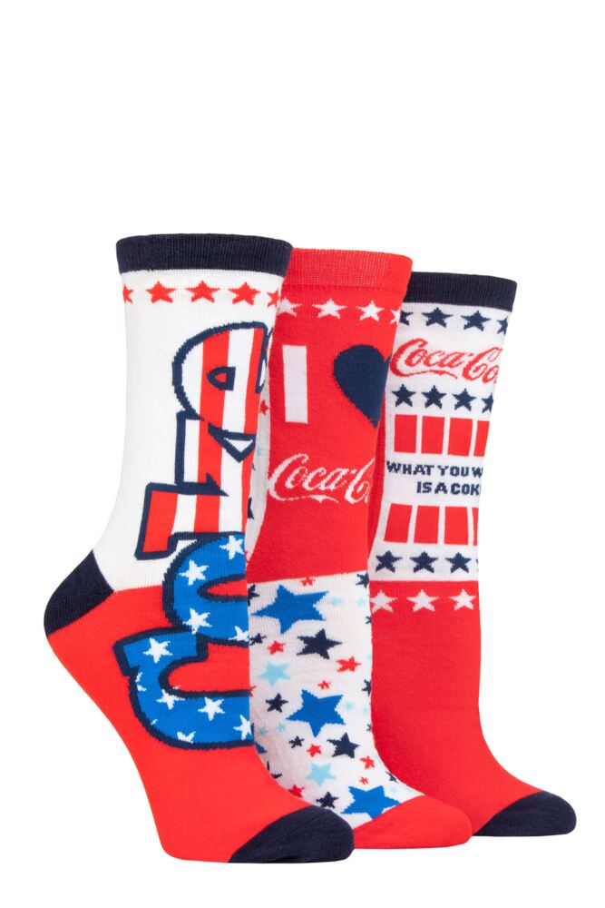 Sockshop Coca-ColaWomens Cotton Stars & Stripes Socks 3-Pair