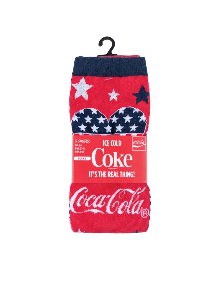 sockshop Coca-ColaWomens Cotton Striped & Patterned Socks 2-Pair