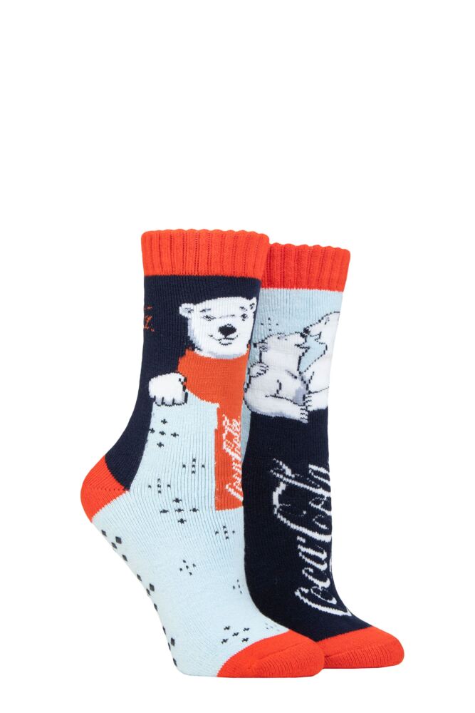 Sockshop Coca-ColaWomens Scarf Polar Bear Slipper Socks 2-Pair