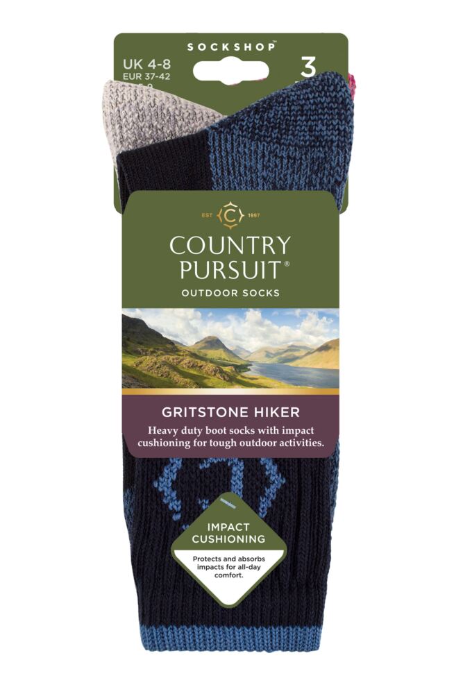 sockshop Country PursuitWomen's Gritstone Hiker Cotton Boot Socks – 3 Pair